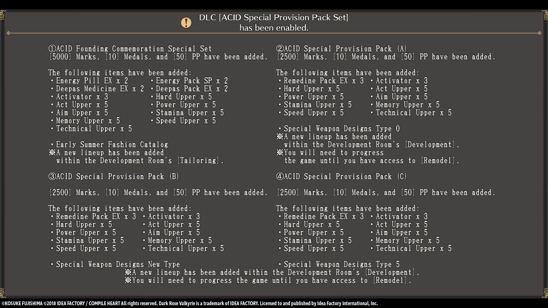 Dark Rose Valkyrie: ACID Special Provision Pack Set screenshot 1