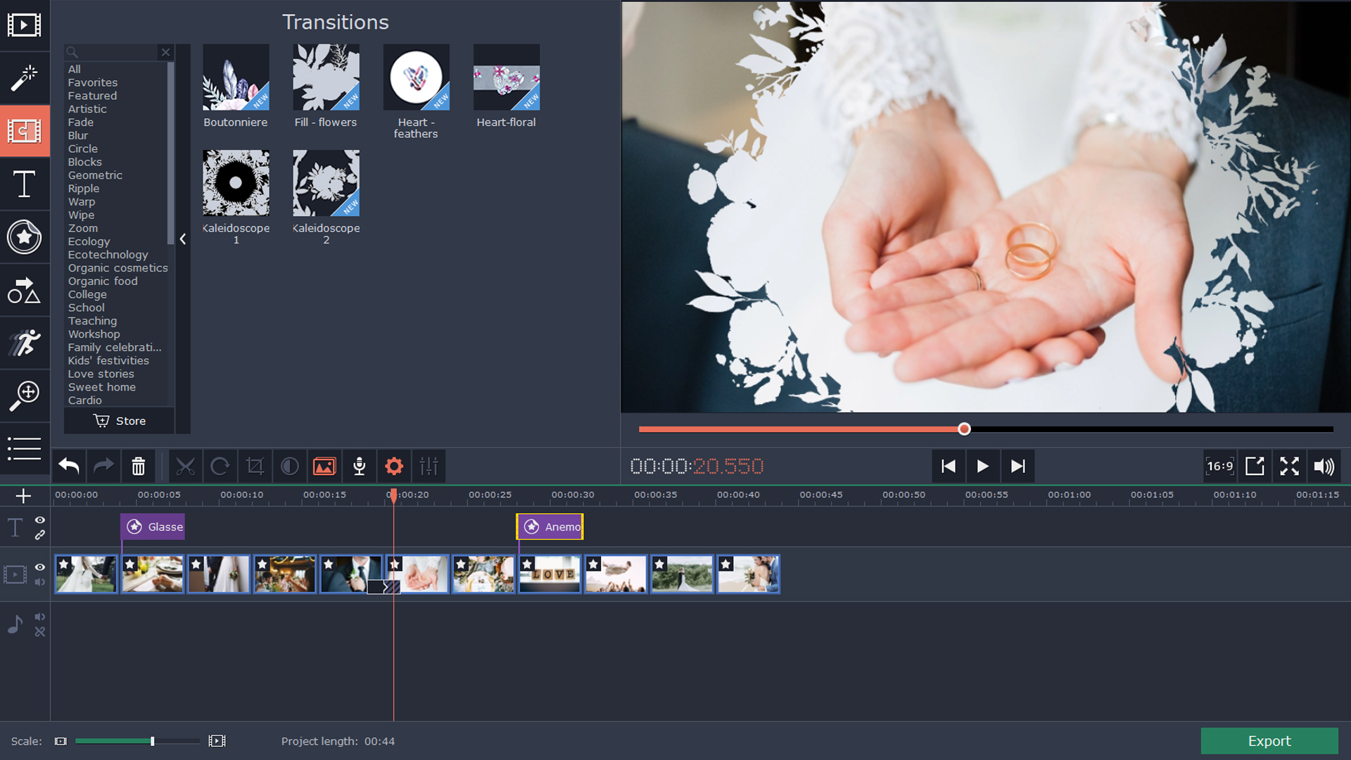 Movavi Video Editor 15 Plus - Wedding Set screenshot 1