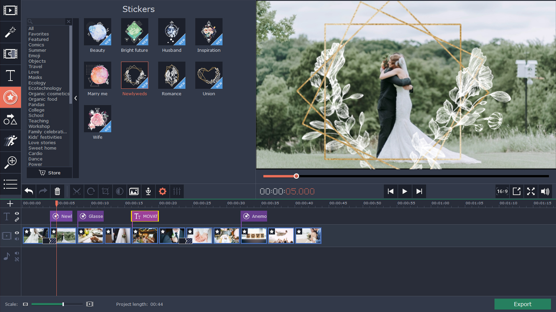 Movavi Video Editor 15 Plus - Wedding Set screenshot 2