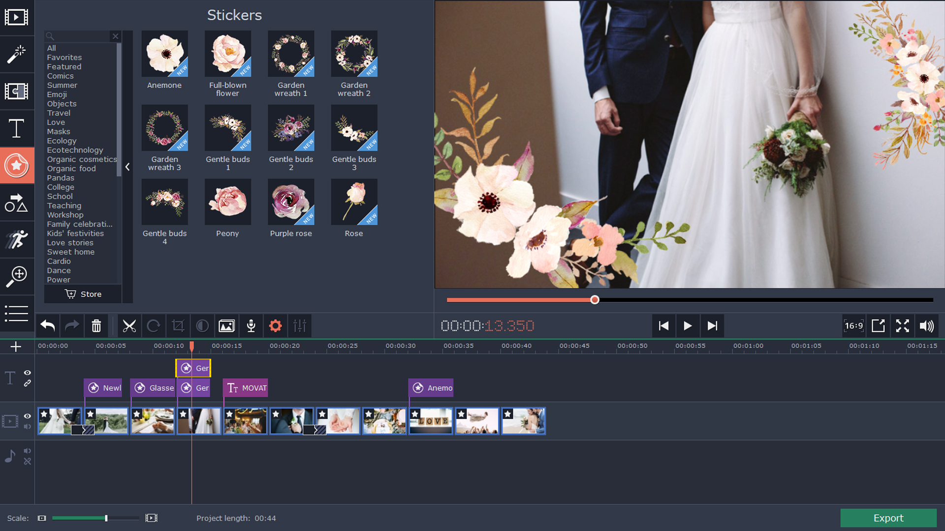 Movavi Video Editor 15 Plus - Wedding Set screenshot 3