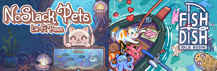 Cozy Fishing Idle Bundle: Fish to Dish: Idle Sushi × NoSlack Pets: Lo-Fi Paws